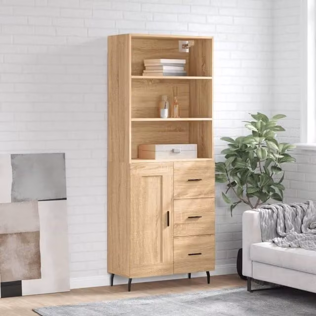 Berkfield Home Sonoma Oak Highboard in Brown, W: 69.5 cm, D: 34 cm, H: 180 cm