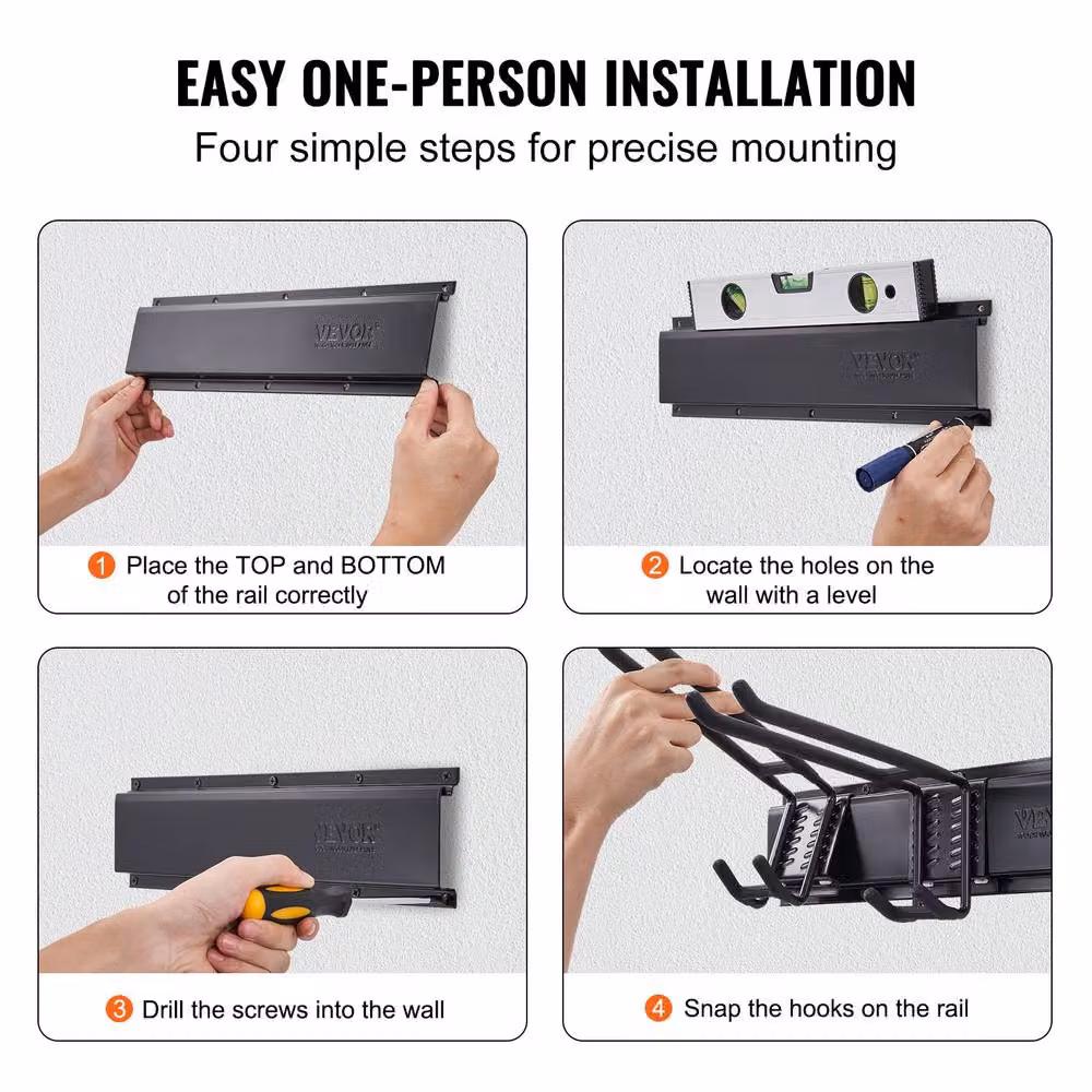 VEVOR Heavy Duty Wall Mount Steel Tool Organizer in Black with 6 Adjustable Hooks – 4