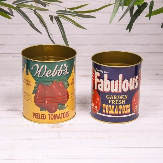 Annibells Set of 2 Vintage Retro Tomato Utensil Holders, Red and Multicolour Metal Storage Tins