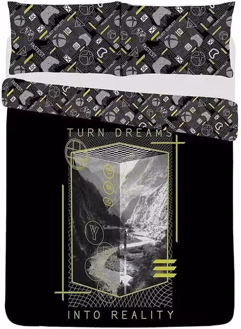 Xbox Reality Reversible Single Duvet Set with Pillowcase, Black and Multicolour, W/H: 90 x 200 cm