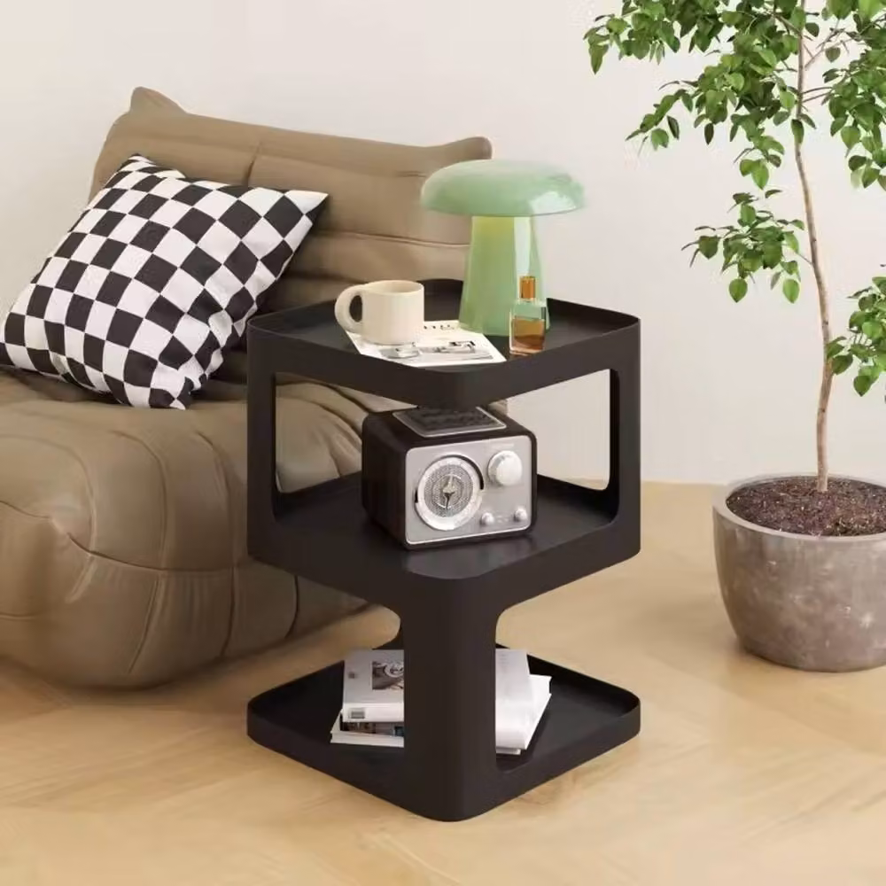 Ventryn Modern Black Sofa Table with Geometric Display Storage and Serving Tiers – 4