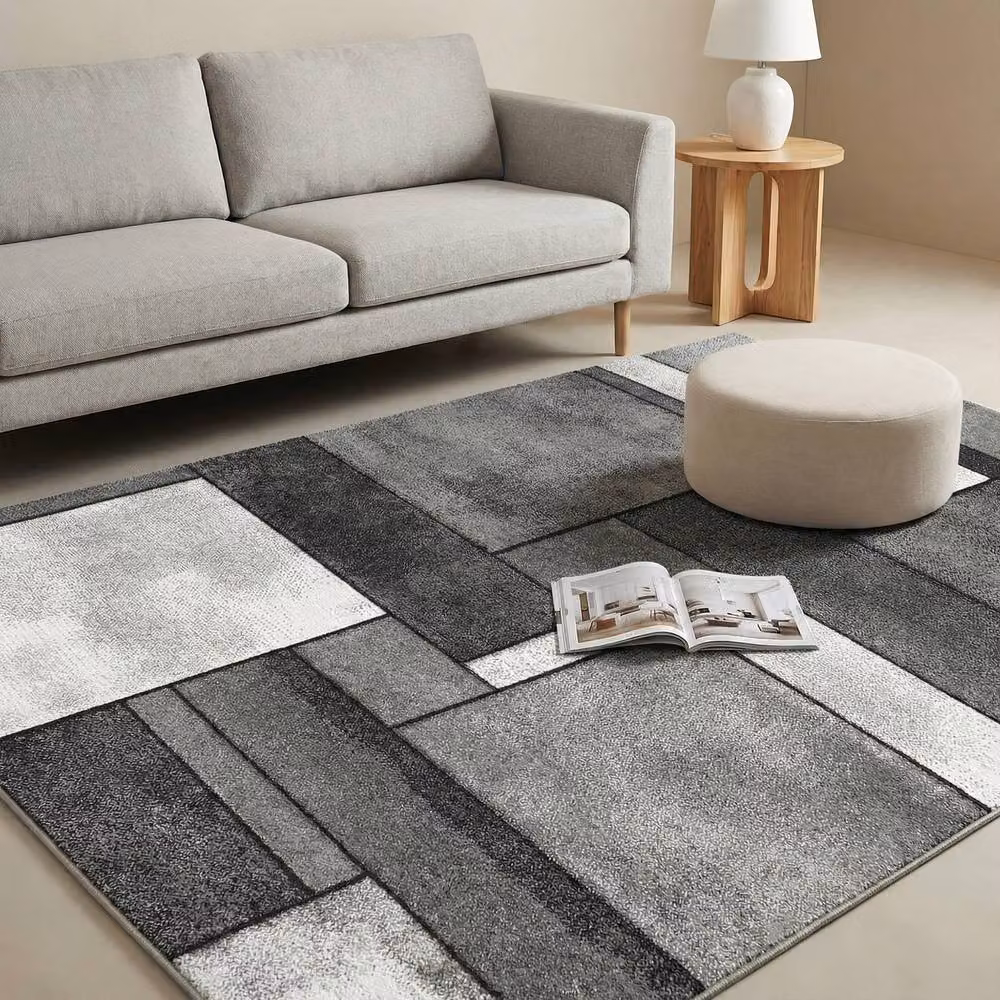 MCC Direct Modern Mosaic Pattern Rectangular Microfibre Rug in Grey, W: 160 cm, D: 230 cm – 3