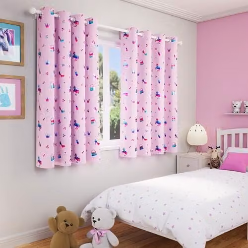 Enhanced Living Pink Animal Print Thermal Eyelet Curtains for Children W/H: 168 x 183 cm