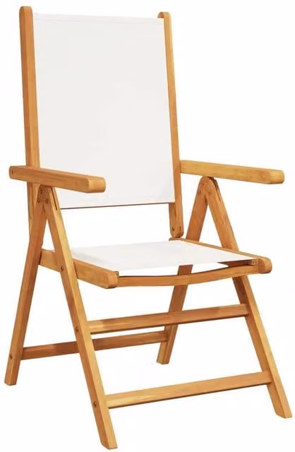 Berkfield Home Set of 4 Reclining Garden Chairs in White UV-Resistant Fabric and Oiled Acacia Wood