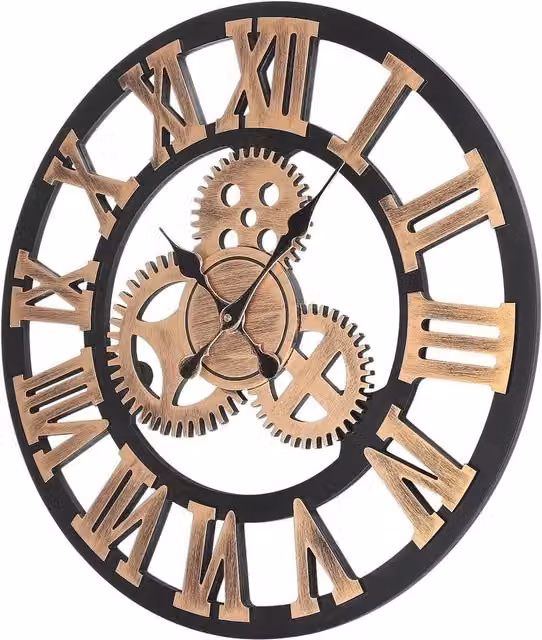 FLAVORA Gold Vintage Round Metal Wall Clock with Silent Analog Movement, Diameter: 50 cm – 1