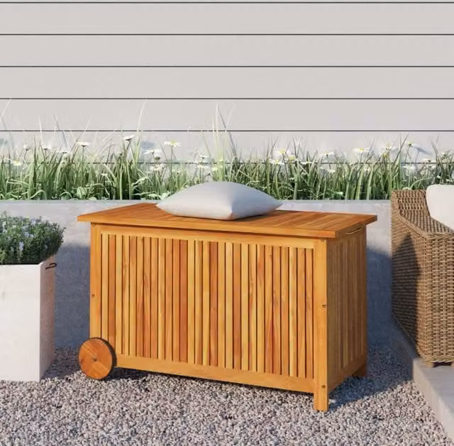 Berkfield Home Garden Storage Box with Wheels in Brown Solid Acacia Wood W/D/H: 90 x 50 x 58 cm – 1