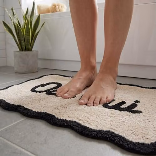 Mooky Mats Oui Oui Scalloped Bath Mat in Beige, Non-Slip and Quick-Drying Polyester Bathroom Rug, W: 50 cm, D: 80 cm – 4