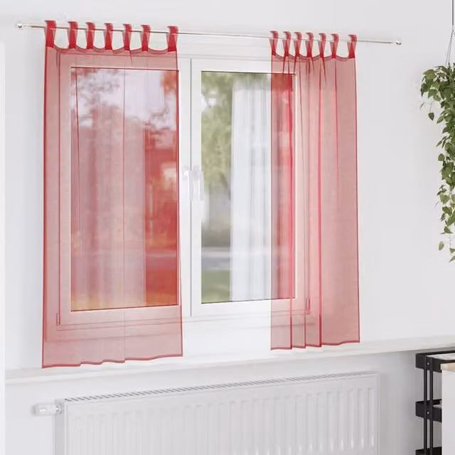 Berkfield Home Red Voile Fabric Curtains with Tabs, 2 Pack, W: 140 cm, H: 175 cm