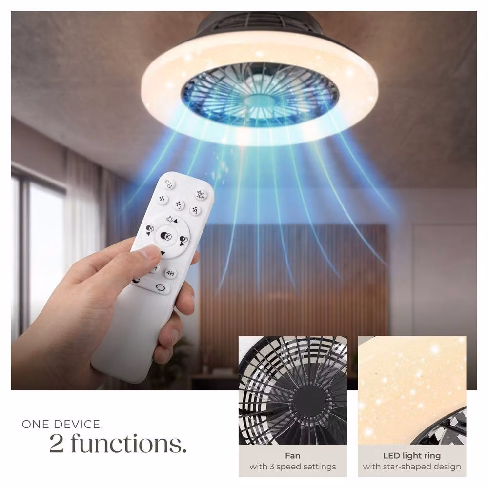 tectake Storm LED Ceiling Light with Fan in Black, Dimmable with Remote Control and Night Light Function – 3