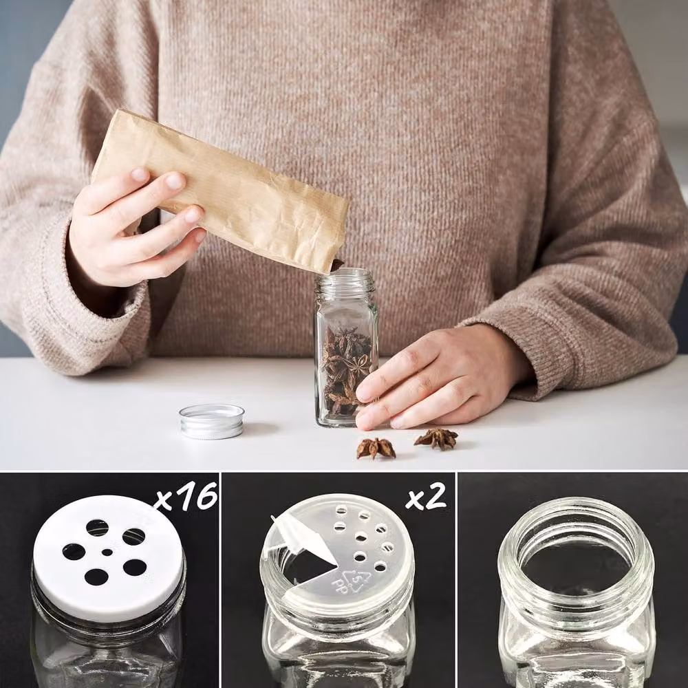Volila 16-Pack Clear Glass Spice Jar Set with Lids, Labels and Funnel, 120ml per Jar – 3