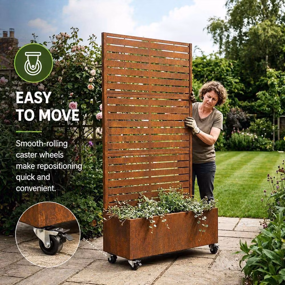 Nicoman Metal Indoor Outdoor Privacy Screen with Plant Pot, Bronze, W/D/H: 90 x 40 x 180 cm – 4