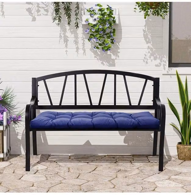 Garden Sanctuary Navy Blue Waterproof and UV Resistant Outdoor Bench Cushion, W: 130 cm, D: 50 cm