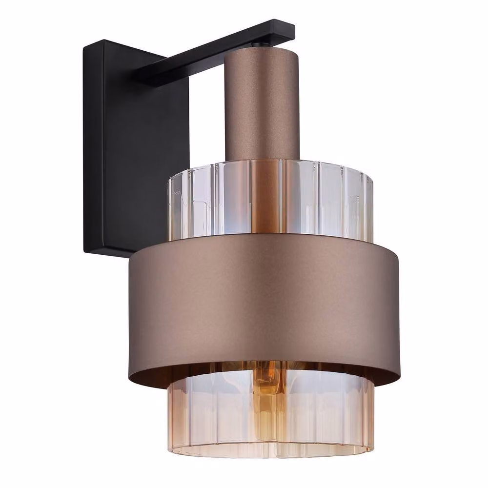 Netlighting Milley Wall Lamp in Matt Black and Bronze with Amber Glass Shade, E27 – 2