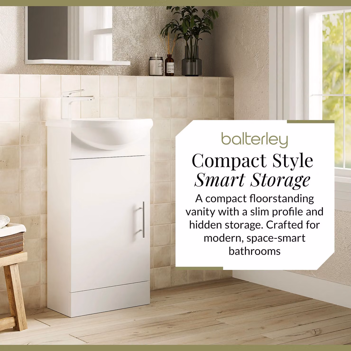 Balterley Gloss White 1 Door Freestanding Cloakroom Vanity Basin Unit Width: 40 cm – 2