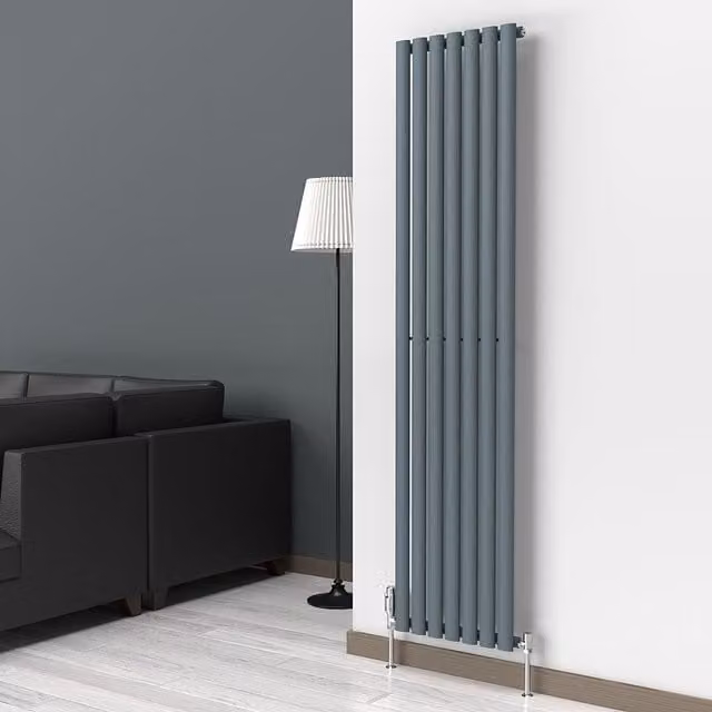 Lux Heat Oval Vertical Steel Radiator in Grey, H: 180 cm, W: 42 cm