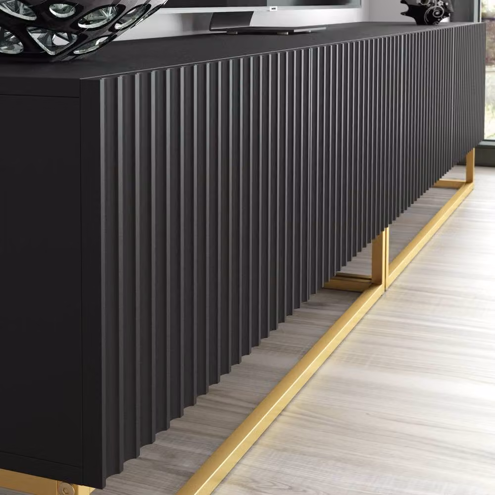 Creative Furniture Ripple Duo TV Unit in Black and Gold, Modern Fluted Design, W: 200 cm, D: 45 cm, H: 35 cm – 2