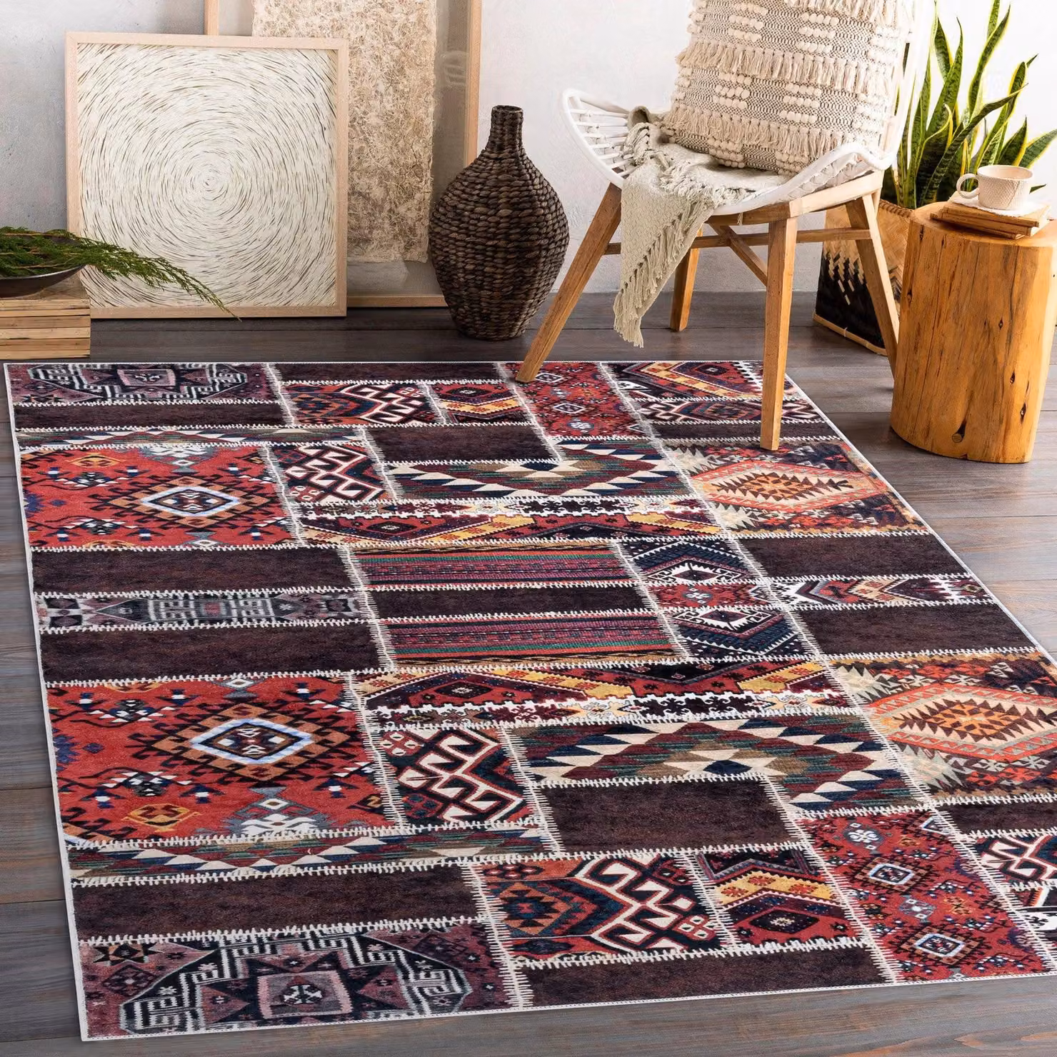 RugsX Andre Patchwork Rug in Brown and Multicolour, W: 160 cm, L: 220 cm – 4