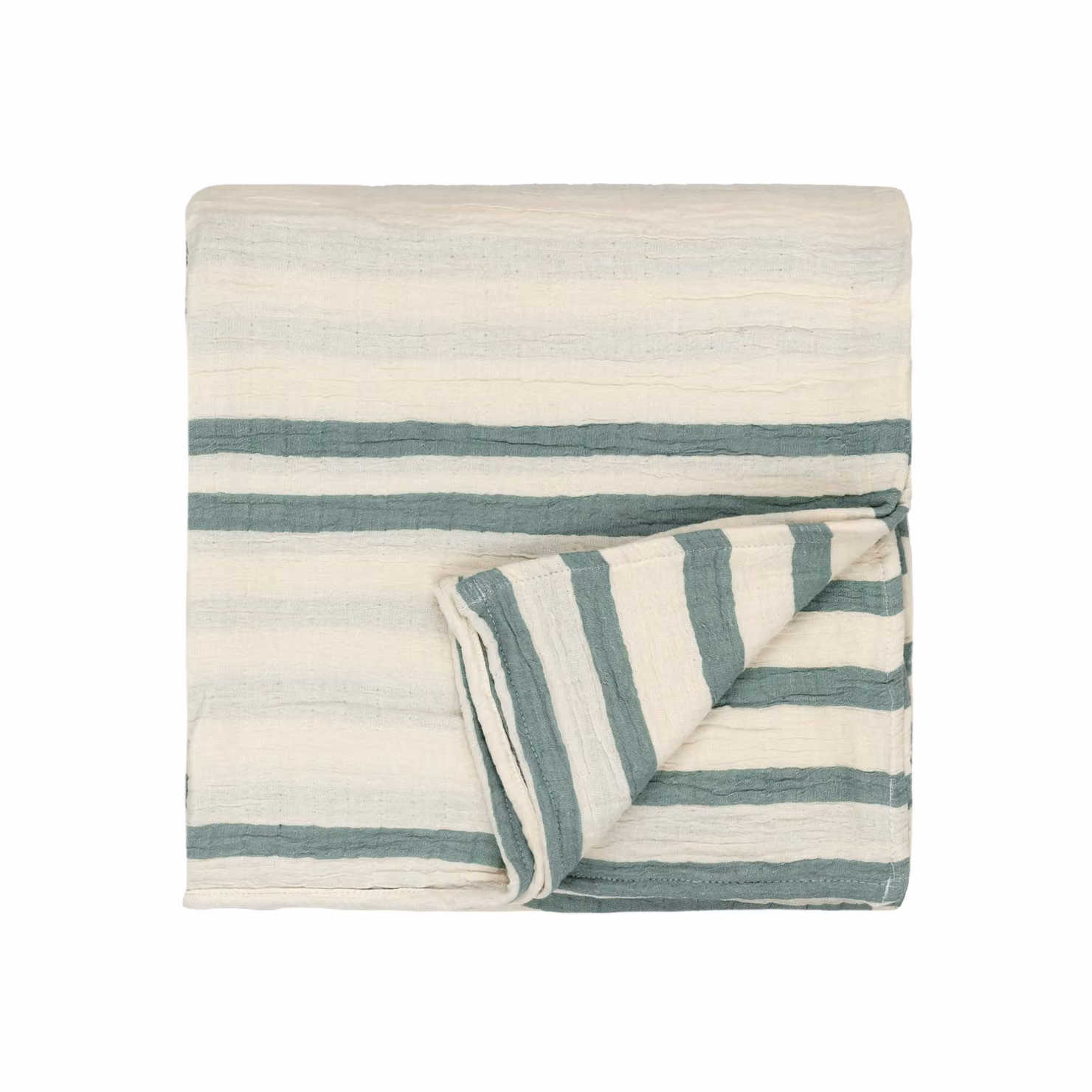 Yard Reversible Woven Striped Muslin Cotton Bedspread in Green, W/D/H: 220 x 140 x 1 cm – 2