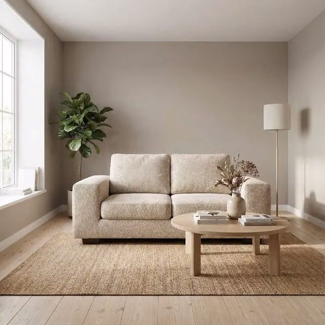 Abakus Direct Boston 3 Seater Sofa in Neutral Basket Weave Fabric with Solid Wood Frame