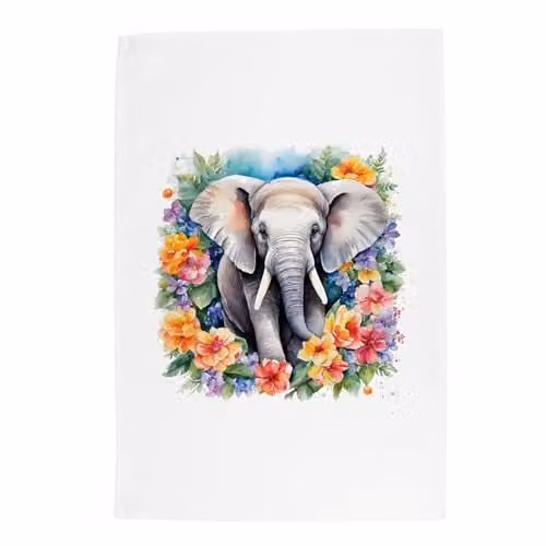 Purely Home Floral Elephant Tea Towel in Multicolour and White, W: 67 cm, H: 45 cm