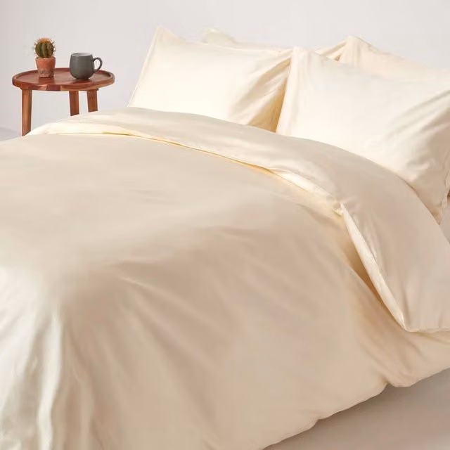 Homescapes Organic GOTS Combed Cotton Duvet Cover Set in Beige/Yellow, W: 90 cm x H: 200 cm
