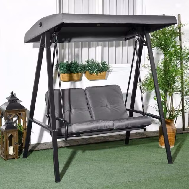 OUTSUNNY 2 Seater Garden Outdoor Swing Chair Hammock with Adjustable UV-Resistant Canopy in Dark Grey