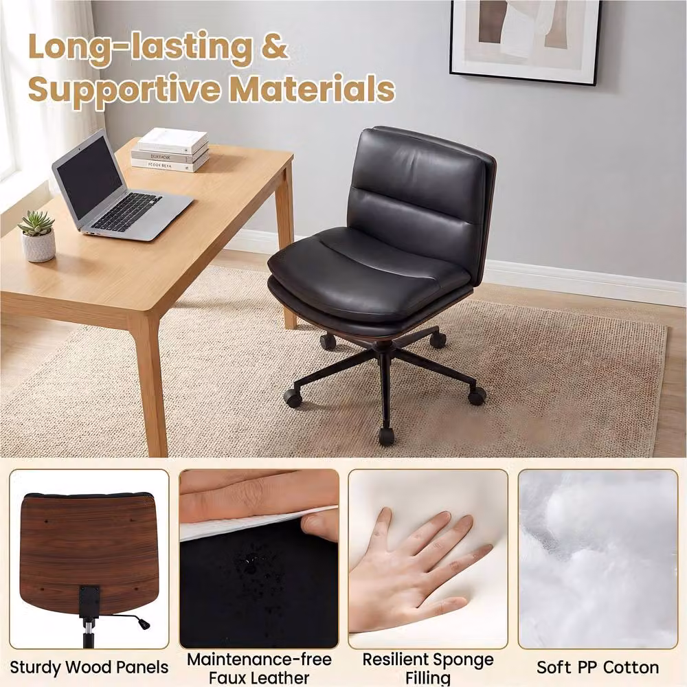 Costway Armless Swivel Office Chair in Black with Height Adjustment and Castors – 7
