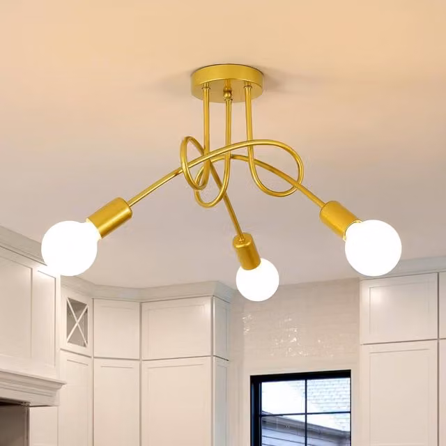 Goeco Industrial 3-Light Ceiling Chandelier in Gold/Brass with Glass Shades and E27 Sockets – 1