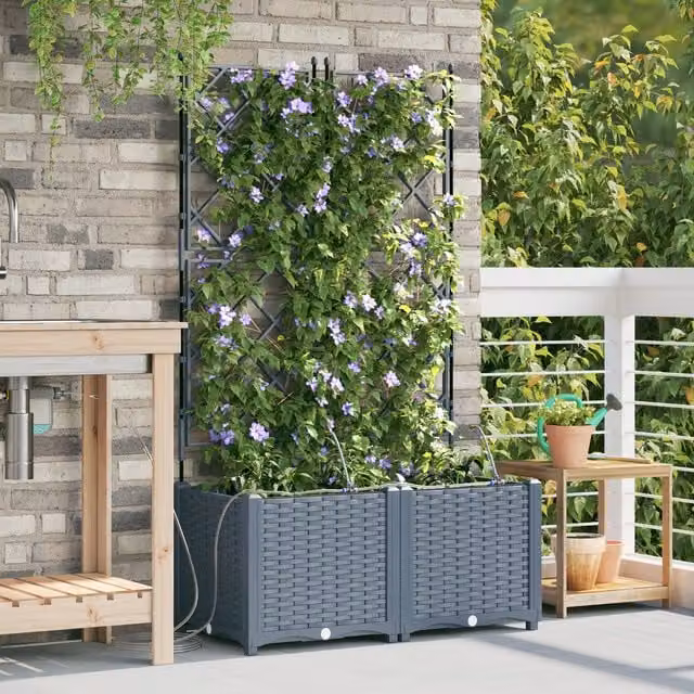 Berkfield Home Garden Planters with Water Irrigation System, 2 Piece Set, Light Grey
