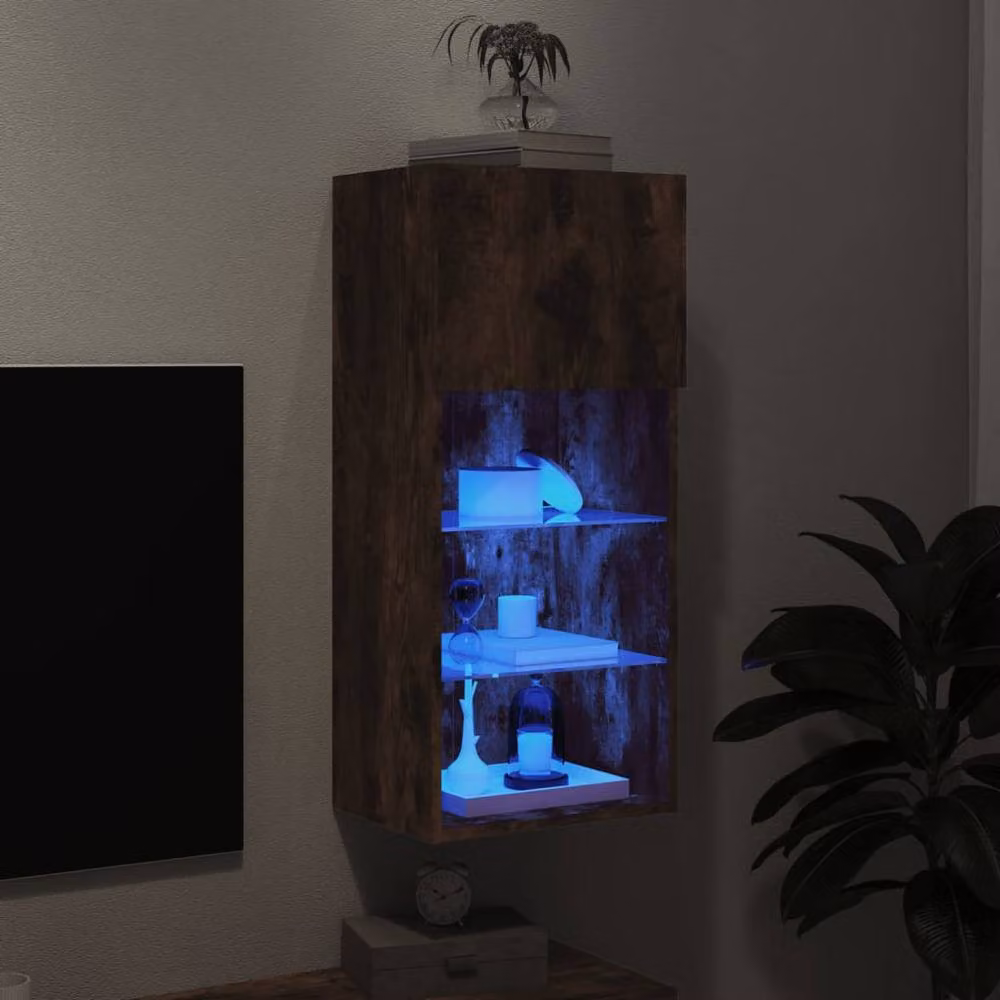 Berkfield Home Modern TV Cabinet with LED Lights in Smoked Oak Brown, W: 40.5 cm, D: 30 cm, H: 90 cm – 4