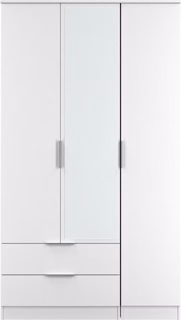 2 U Dover Triple Mirror Wardrobe with 2 Drawers in White