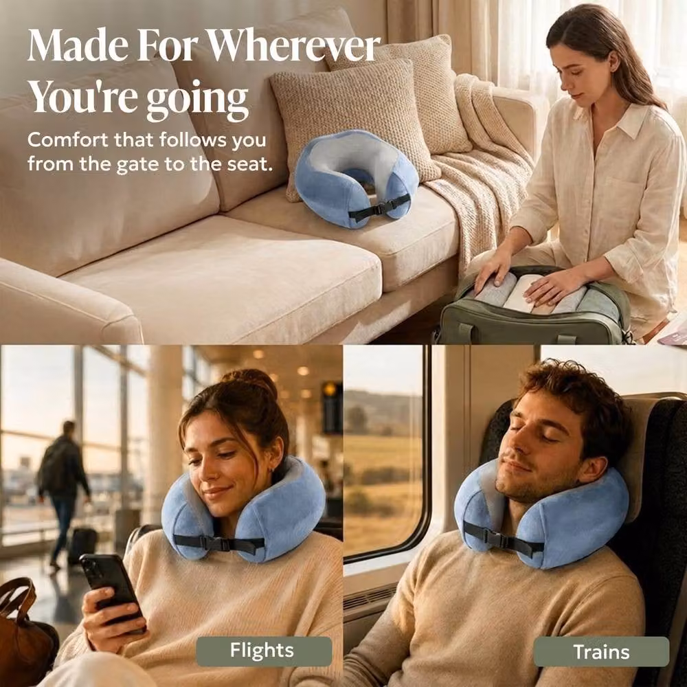 Lugg Memory Foam Travel Pillow with Storage Bag in Light Blue – 5