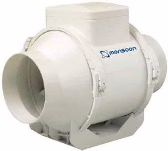 Monsoon Mixed Flow In-Line Duct Fan, White, 100mm