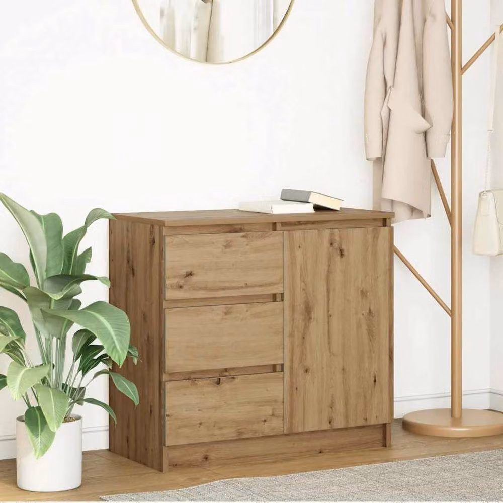 Berkfield Home Artisan Oak Sideboard with Drawer in Brown, W/D/H: 71 x 35 x 65 cm – 2