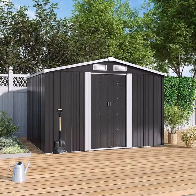 Breeins Metal Large Tool Storage Garden Shed in Charcoal Black