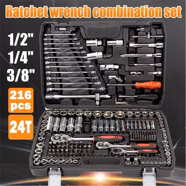Nordara 216-Piece Ratchet Socket Set with Tool Case in Black – 1