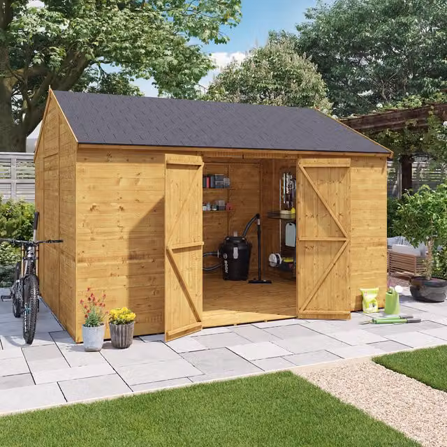 BillyOh Rustic Brown Wooden Reverse Apex Workshop with Tongue and Groove Construction