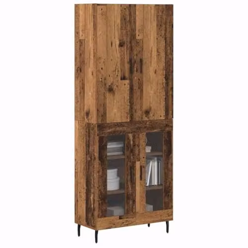 vidaXL Modern Highboard in Old Wood Brown with Glass Doors and Internal Shelves, H 180 x W 69.5 x D 34 cm – 1