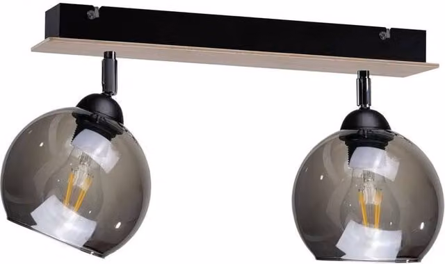 Netlighting Wood Twin Ceiling Spotlight in Black with 2x E27 Sockets, 50 cm