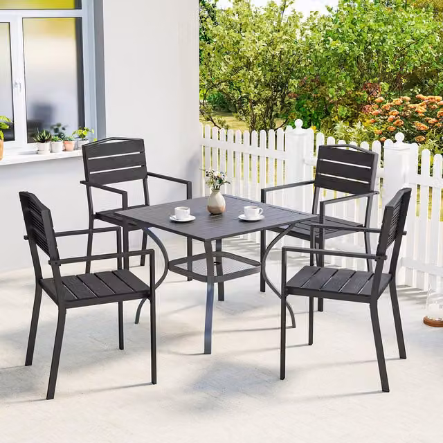 Outsunny Set of 4 Modern Garden Dining Chairs in Black with HDPE Seats