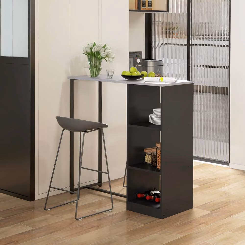 STILVORA Modern Black Bar Table with Storage – 2