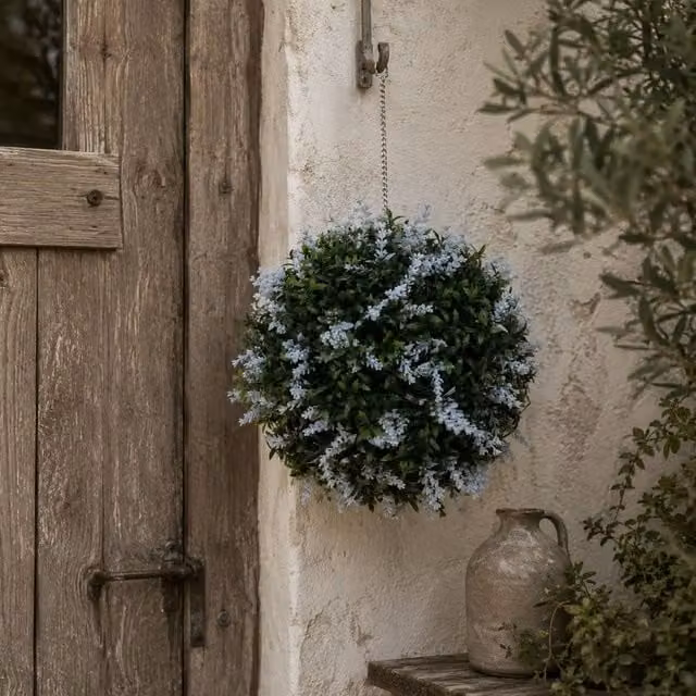 Wyld Haus Maka Nosa Set of 2 Blue and Green UV Resistant Artificial Round Topiary Hanging Plants