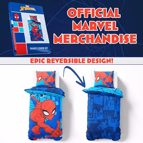 Marvel Spiderman Duvet Cover and Pillowcase Set, Blue and Multicolour, W/D/H: 135 x 200 cm – 4