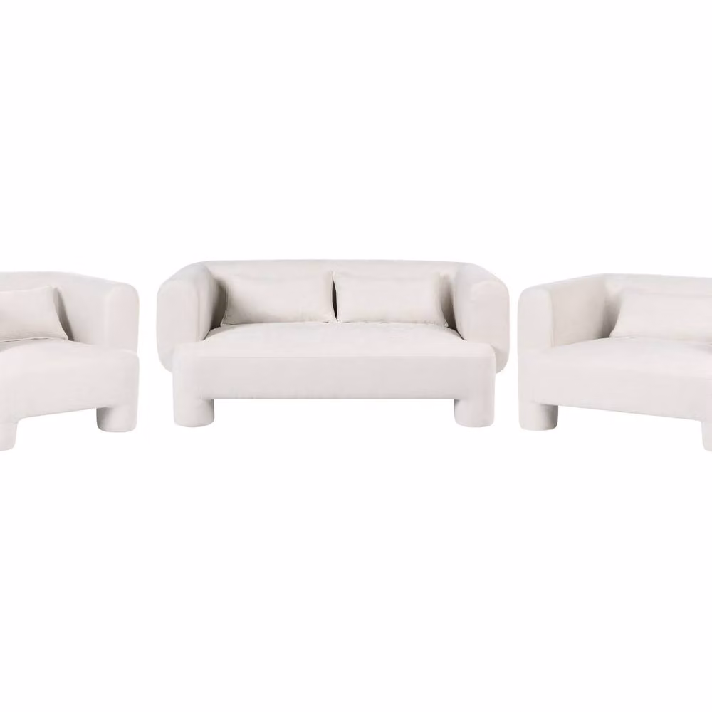 Wyld and Coco 3-Piece White Fabric Sofa Set Including 2-Seater Sofa, Loveseat and Armchair – 2