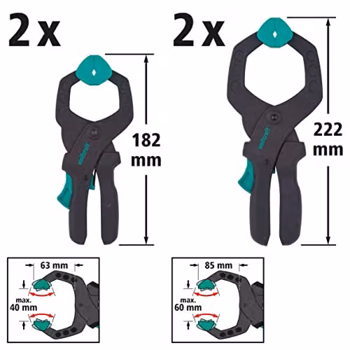 Wolfcraft Ratchet Clamp Set, 4 Pieces, Black and Grey – 3