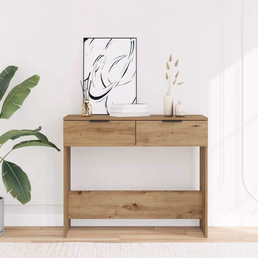 Berkfield Home Artisan Oak Console Table in Brown, W/D/H: 90 x 36 x 75 cm – 2