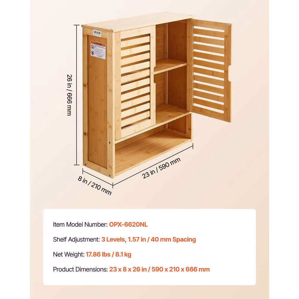VEVOR Modern Brown Wall Mounted Bathroom and Kitchen Cabinet with Adjustable Internal Shelves and Hinged Doors – 2