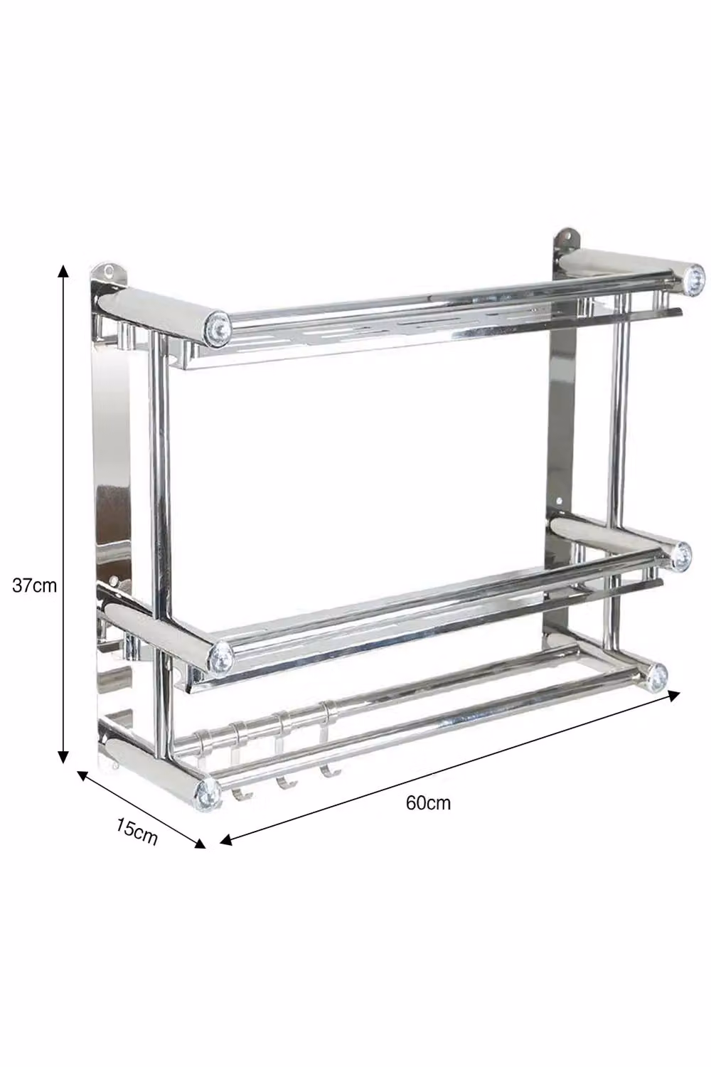 Living and Home 2-Tier Wall Mounted Stainless Steel Bathroom Shelf with Towel Bars in Silver – 2