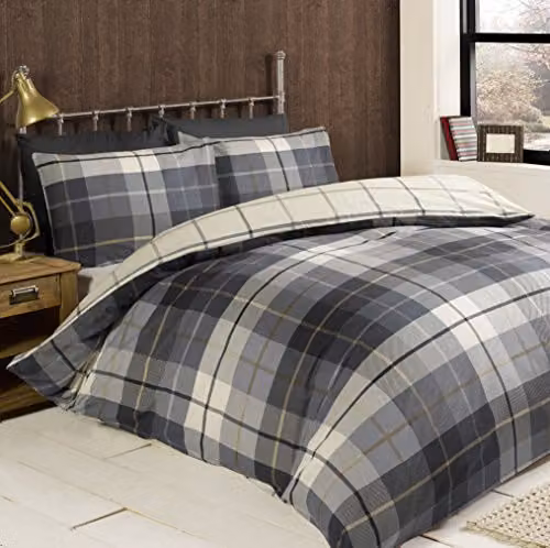 Rapport Home Lomond Check Flannelette Duvet Cover and Pillowcase Set in Blue – 1