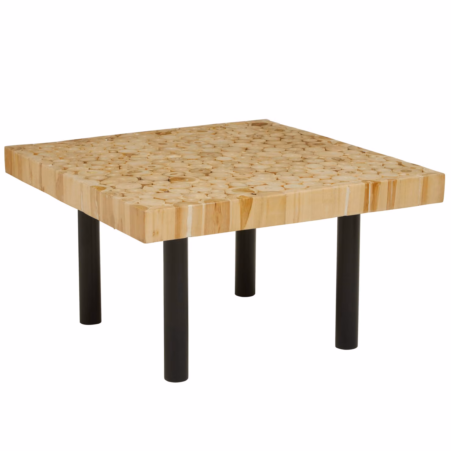 Orsina Rectangular Teak-Plug Coffee Table with Natural Teakwood Top and Black Iron Frame, W/D/H: 80 x 45 x 30 cm – 4